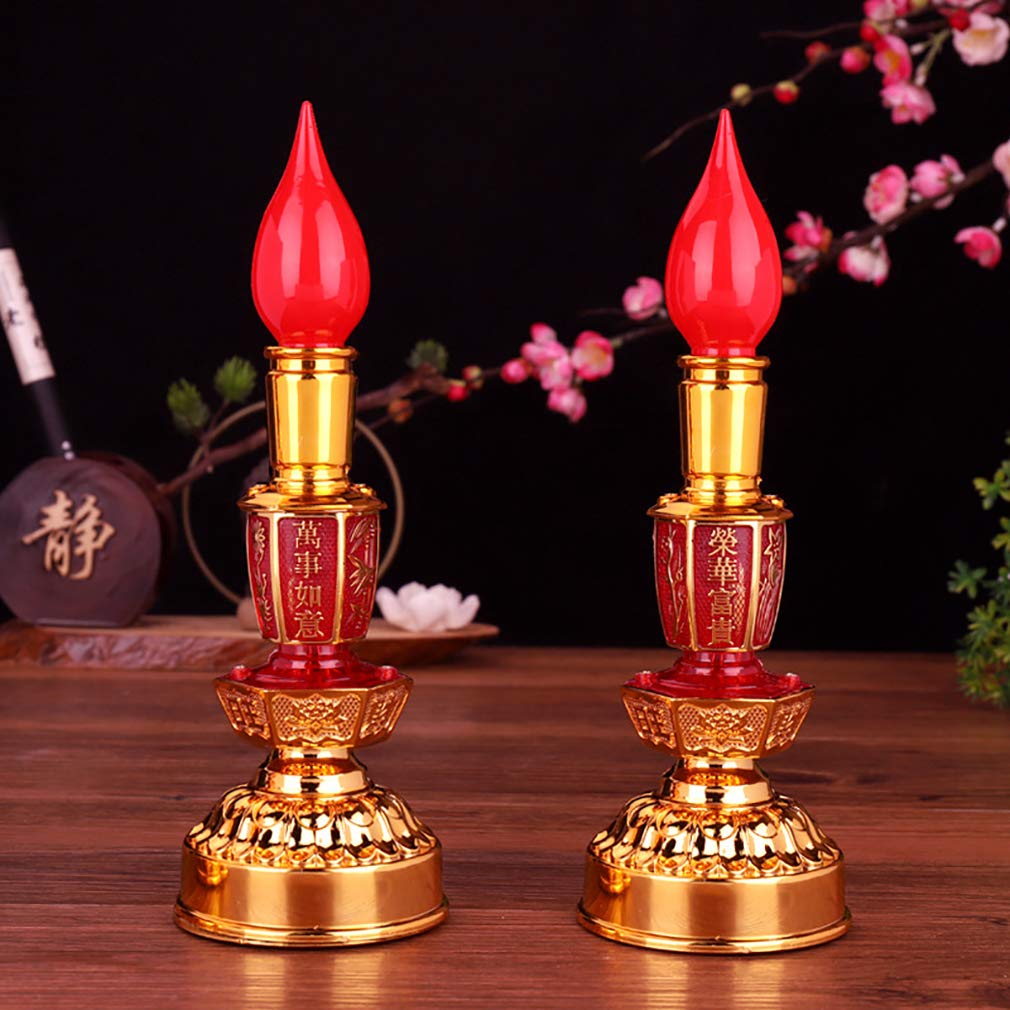 Omeet Led Retro Chinese Candle Lamp Vintage Style Retro Nostalgic Ancient Chinese Style Buddhist Supplies   1 Pair